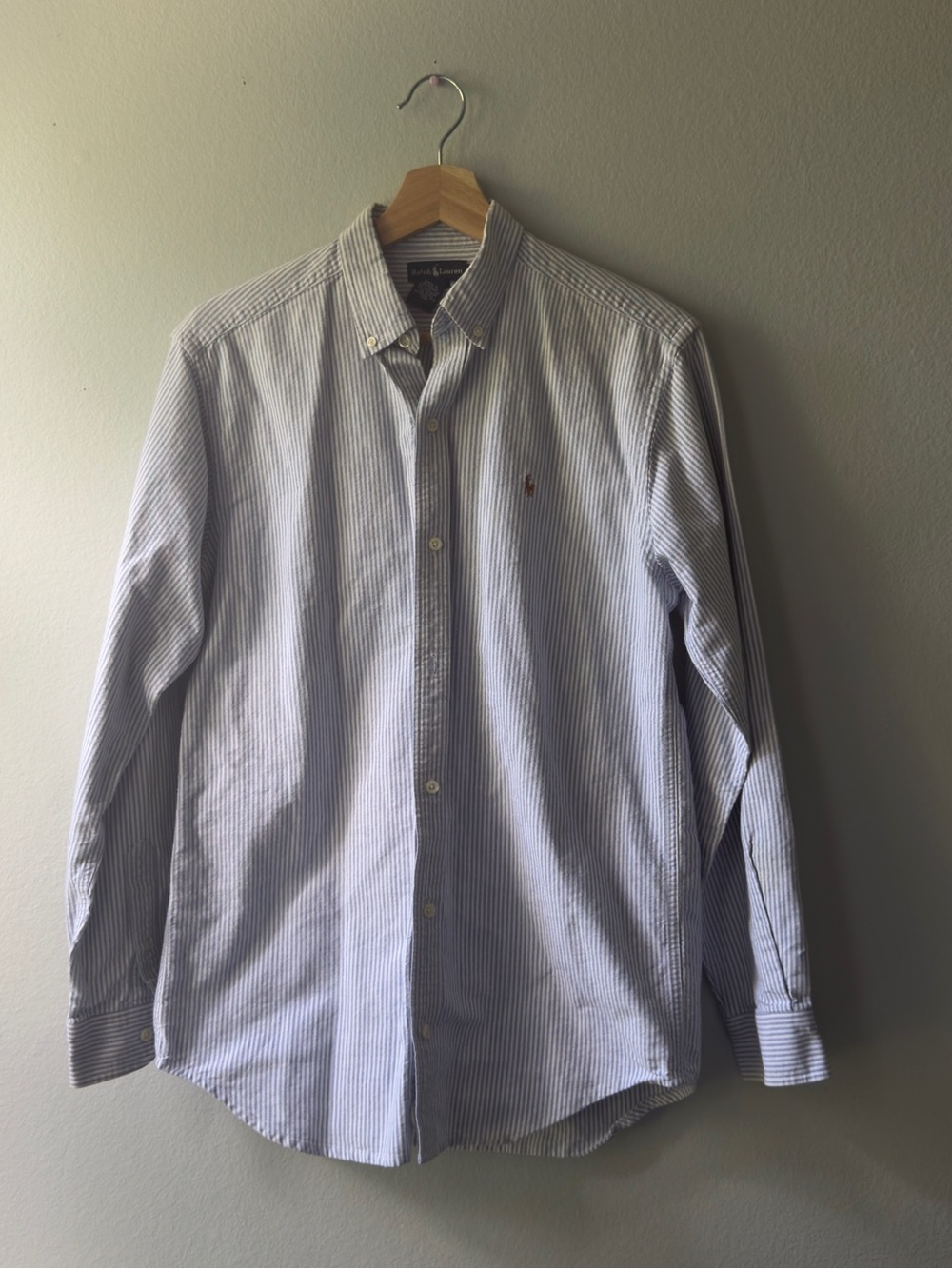 Ralph Lauren Men’s Light Blue and White Striped Button-Down Shirt